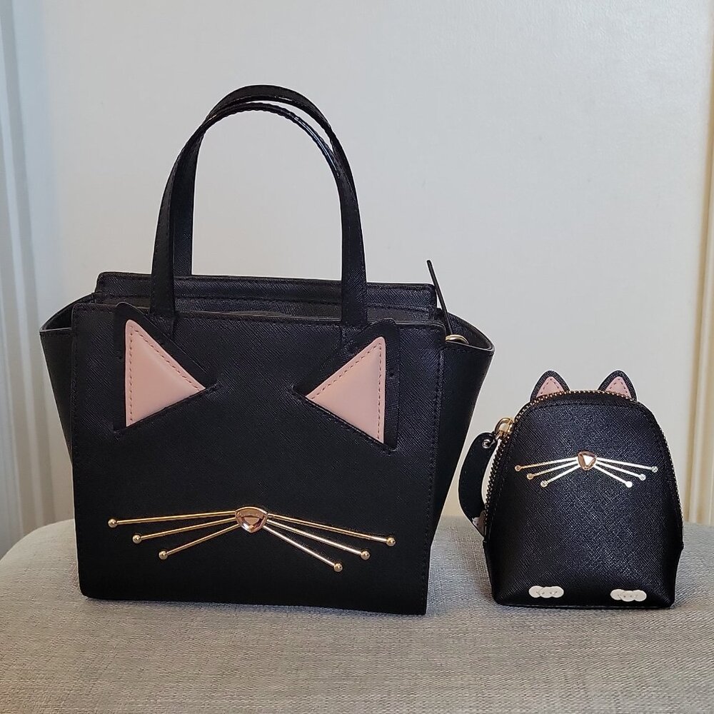 Kate spade cat face crossbody handbag matching coin purse